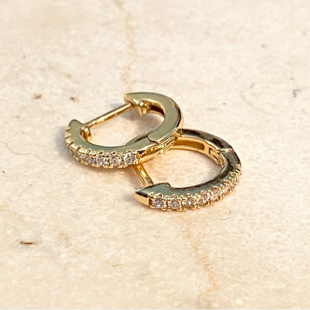 Tiny faux diamond and gold plated hoop earrings
